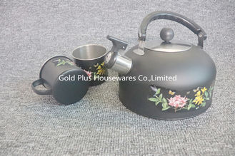 Китай Чайник черного цвета чайника нержавеющей стали цветка набора чая кухни крася свистя свистя с 2 чашками поставщик