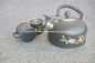 Чайник черного цвета чайника нержавеющей стали цветка набора чая кухни крася свистя свистя с 2 чашками поставщик